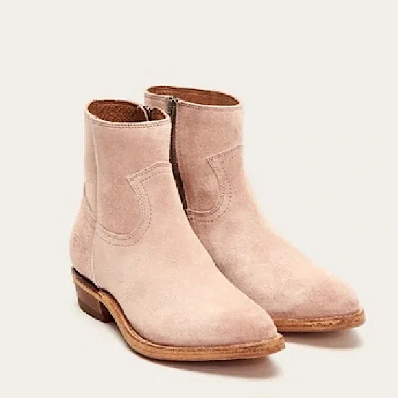 $369 Frye Billy Blush Pink Suede Leather Zip Up Short Festival Cowboy Ankle Boot - Picture 3 of 15